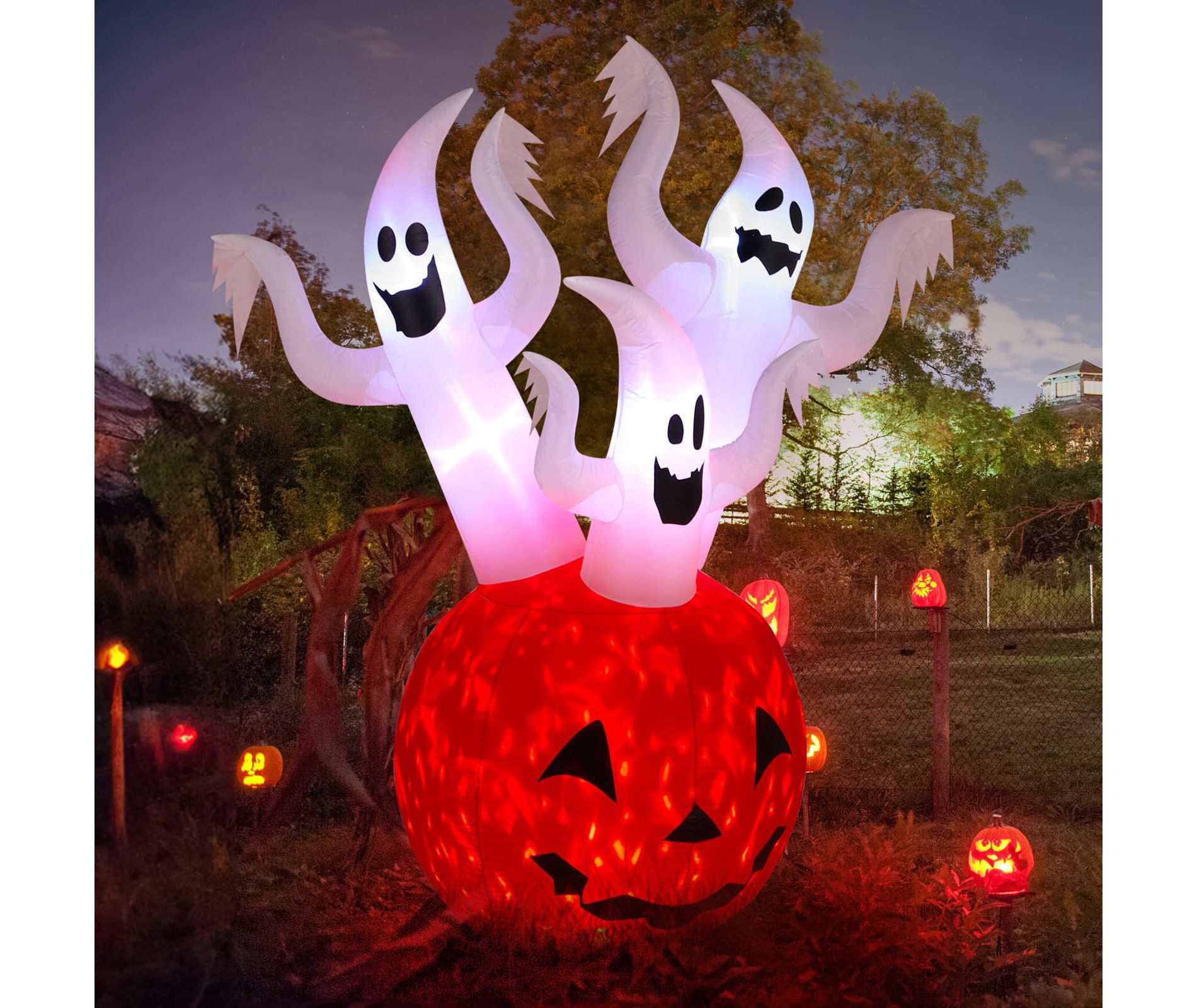 Angel Sar 5.9ft Halloween Inflatable Pumpkin Ghost with LED Lights, Scary Blow Up Yard Decoration for Outdoor Lawn, Garden, Party