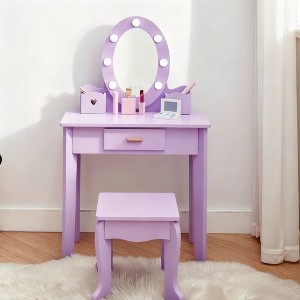 GustoWave Kids Vanity with Mirror and Stool, Girls Vanity with Touch Light and Wood Makeup Playset, Princess Vanity Table for Toddlers - 1 of 4