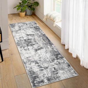 Runner Rug Modern Abstract Washable Rug Stain Resistant Carpet Non-Slip Backing Low Pile Floor Cover Kitchen Hallway EntrywayBrown/Green - 1 of 4