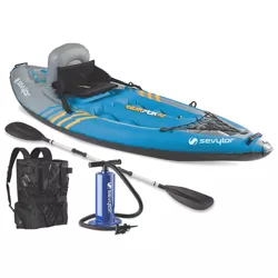 Sevylor K1 QuikPak 1 Person Kayak with 21 Gauge PVC Inflatable Coverless Sit On Top Design with Integrated Back Up for Quick Set Up and Storage, Blue