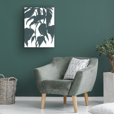 Modern Black Ink Brush Strokes on White Canvas Art, 18 x 24