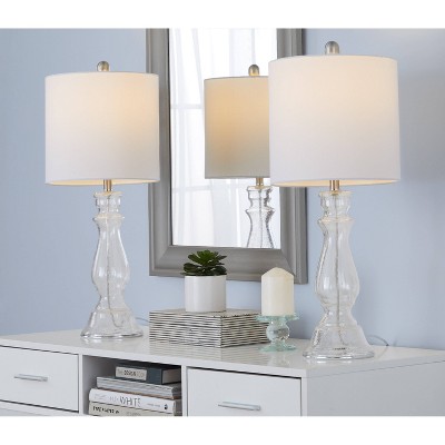 Bishop 24.75" White Glass Table Lamp Set with Linen Shade