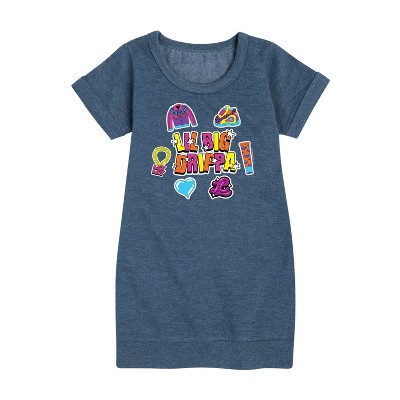 Nickelodeon Lil Big Drippa Graphic Short Sleeve Fleece Dress - Heather Navy - Medium