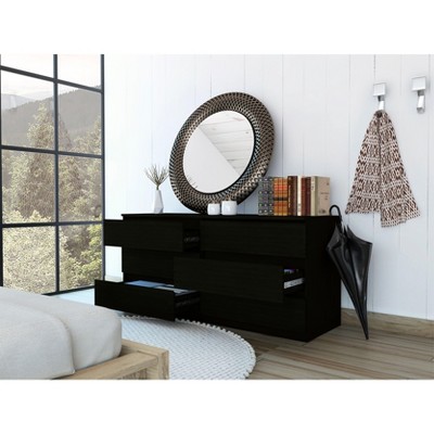 Okak Modern Elegant Bedroom Dresser Nightstand with 6 Double Drawers Ample Storage Chest Cabinet for Living Room Hallway Entryway, Black