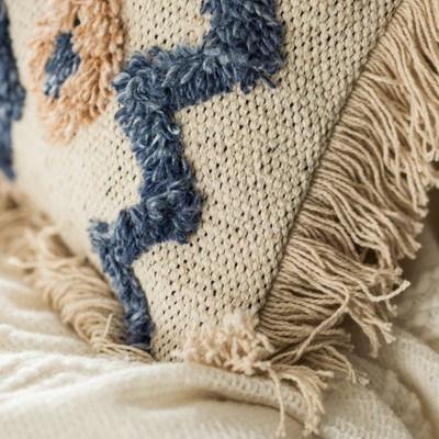 Handwoven Blue and Beige Cotton Silk Euro Throw Pillow