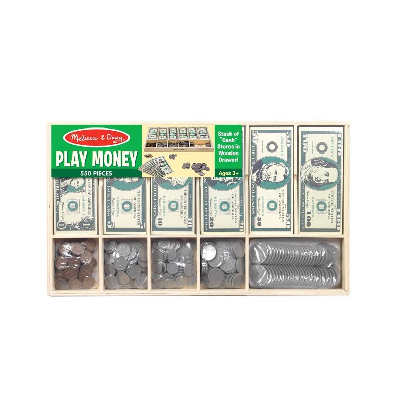Melissa &#38; Doug Play Money Set - Educational Toy With Paper Bills and Plastic Coins (50 of each denomination) and Wooden Cash Drawer for Storage, 4 of 12
