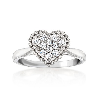 Ross-Simons 0.25 ct. t.w. Diamond Beaded Heart Ring in 14kt White Gold Size 7