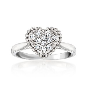 Ross-Simons 0.25 ct. t.w. Diamond Beaded Heart Ring in 14kt White Gold Size 7 - 1 of 3