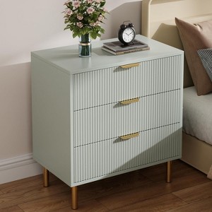 3 Drawer Dresser for Bedroom, Nightstand Chest of Drawers, Modern Wood Storage Dresser Organizer with Gold Metal Handles & Anti-Tipping Device - 1 of 4