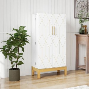 ChicFurnit Decorative Storage Cabinet Tall Pantry with Adjustable Shelves and Gold Legs for Kitchen, White, 44.10"*14.60"*7.30" - 1 of 4