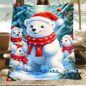 Lomsoe Christmas Polar Bear Family Print Flannel Blanket - All Seasons Soft and Warm Perfect for Living Room Decor, Sofa, Bed, Travel - 1 of 4