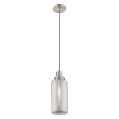 Brushed Nickel Mini Indoor/Outdoor Jar Pendant with Smoke Glass