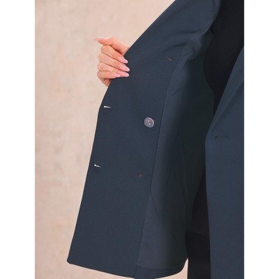 Allegra K Women's Lapel Collar Long Sleeve Shoulder Pads Blazer Dark Blue Medium — фото 5