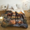 1pc Soft And Cozy Sunset with Horse Warm Scene Pattern Design Printed Blanket, Portable Blanket for Bed, Travel, Office, Sofa. - 3 of 4