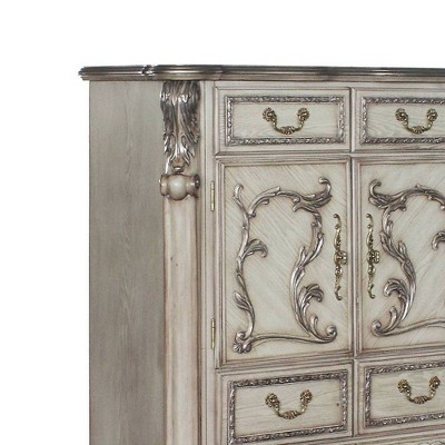 Vintage Bone White Ornate 5-Drawer Chest with Claw Feet