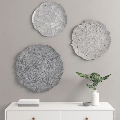 MAYEERTY Textured Feather 3-piece Metal Disc Wall Decor Set