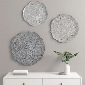 MAYEERTY Wall Decor Set TeXtured Feather 3 piece Metal Disc - 1 of 4