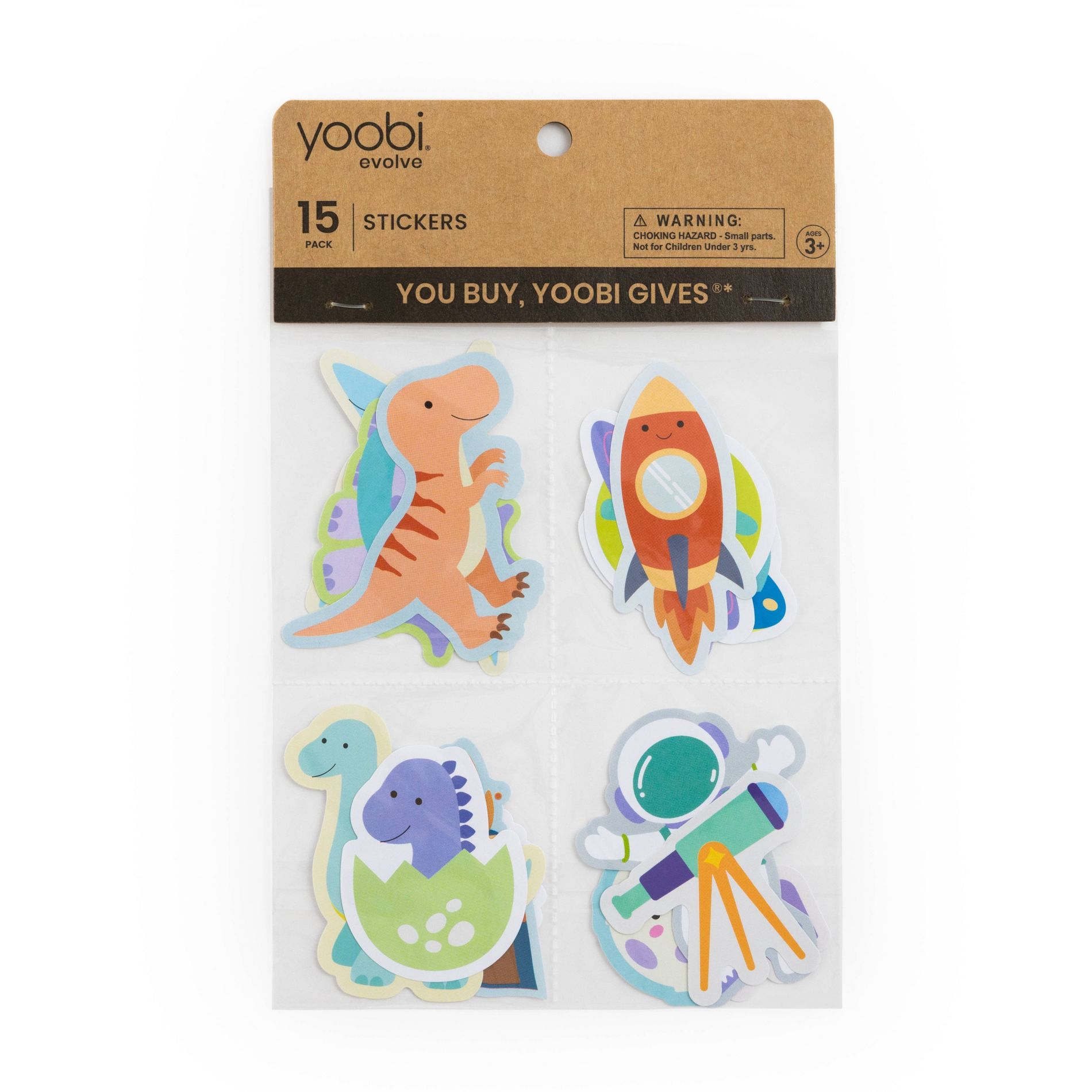 Yoobi Evolve 15pk Stickers - Dinosaurs and Space, School Supplies