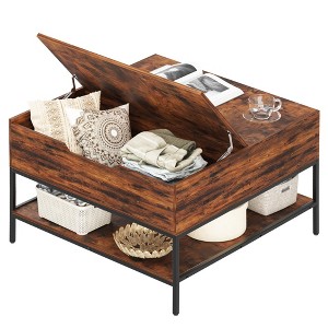 Munora Farmhouse Flip Top Coffee Table with Storage - 31.5" Rustic Wood Grain Table, Hidden Compartment & Open Shelves - 1 of 4