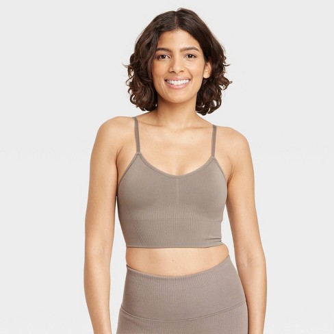 Women's Seamless Medium Support Cami Longline Sports Bra - All In Motion™  Taupe M