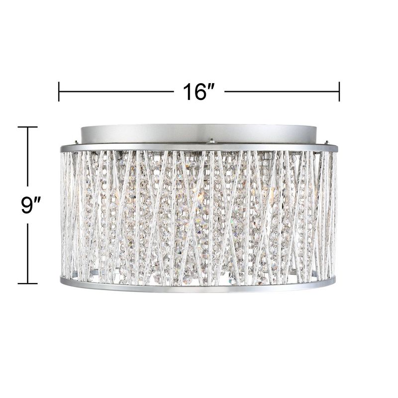Possini Euro Design Modern Ceiling Light Flush Mount Fixture 16" Wide Chrome Woven Laser Cut Clear Crystal Beaded Strands for Bedroom Kitchen Hallway, 5 of 6
