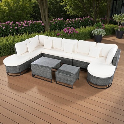 7-Pieces Outdoor Rattan Modular Sectional Sofa Set with Coffee Table, Free Combination