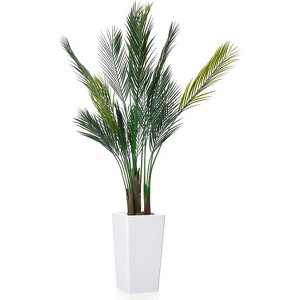 5FT Artificial Palm Tree in Tall White Planter, Realistic Faux Tropical Plant with UV-Resistant Leaves, Maintenance-Free Indoor Outdoor Palm Trees - 1 of 4