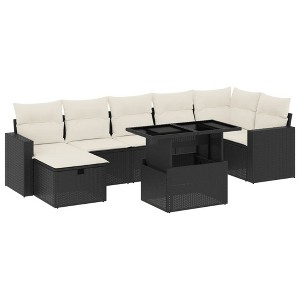 vidaXL 8 Piece Patio Sofa Set with Cushions Black and Cream - without storage - 1 of 4