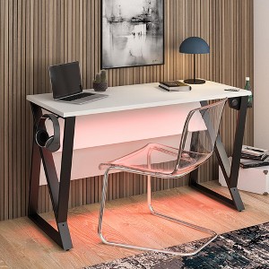 Gulches Genesis White Adjustable Gaming Desk - NTense Design with USB Interface & Light Strip, Height-Adjustable for All Gaming Scenarios - 1 of 4