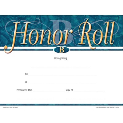 Hammond & Stephens Honor Roll B Recognition  Award - Fill in the Blank, 11 x 8-1/2 inches, pk of 25