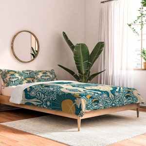 Deny Designs King Avenie Unicorn Damask Comforter and Pillow Shams Turquoise Gold: Abstract Pattern, Machine Washable - 1 of 3
