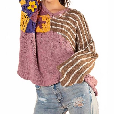 Women's Chenille Crochet Sweater - POL