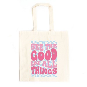 City Creek Prints See The Good Checkered Canvas Tote Bag - 15x16 - Natural - 1 of 2