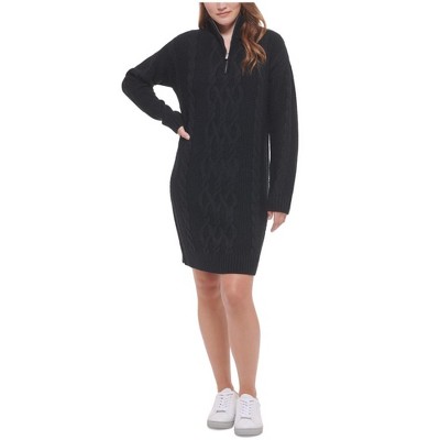 Calvin Klein Womens Zip Collar Knit Sweater Dress