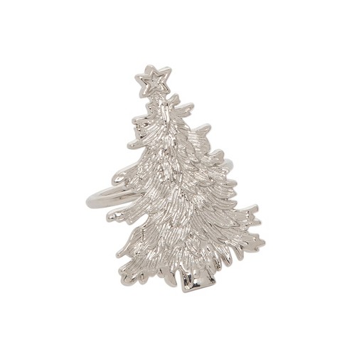 C&f Home Silver Christmas Tree Napkin Ring Set Of 4 Zinc Alloy Glamour ...