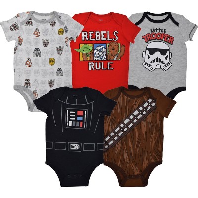 Star Wars Darth Vader Chewbacca Stormtrooper R2-D2 C-3PO Baby Boys 5 Pack Bodysuit