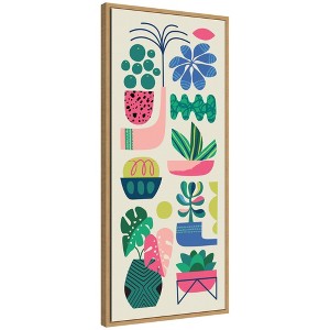 Kate & Laurel All Things Decor 18"x40" Sylvie Retro Bright Floral and Succulent Tall Narrow Framed Canvas by Rachel Lee Natural - 1 of 4