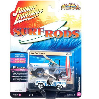 1966 Ford Bronco w/Surf Board White "Street Freaks" Limited Edition 3460 pcs 1/64 Diecast Model Car by Johnny Lightning