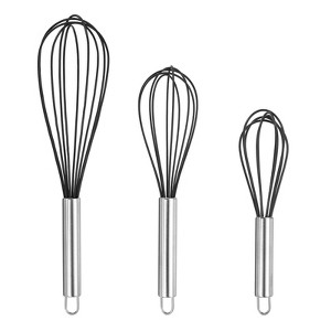 Unique Bargains Stainless Steel Silicone Non-Stick Coated Heat-Resistant Whisk 3 Pcs - 1 of 4