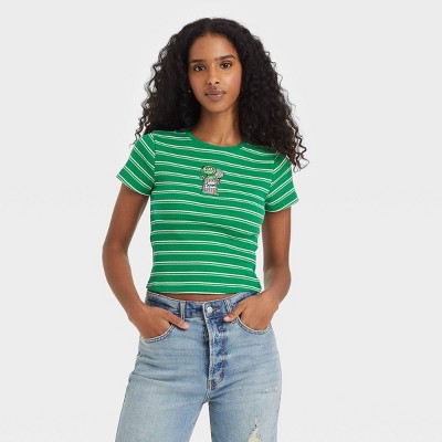 Women's St Patrick's Day Sesame Street Oscar The Grouch Baby Short Sleeve Graphic T-Shirt - Green