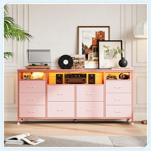 Jojoka 63" Dresser TV Stand with 11 Fabric Drawers, LED Lights & Charging Ports, Storage Organizer for Bedroom or Living Room - 1 of 4