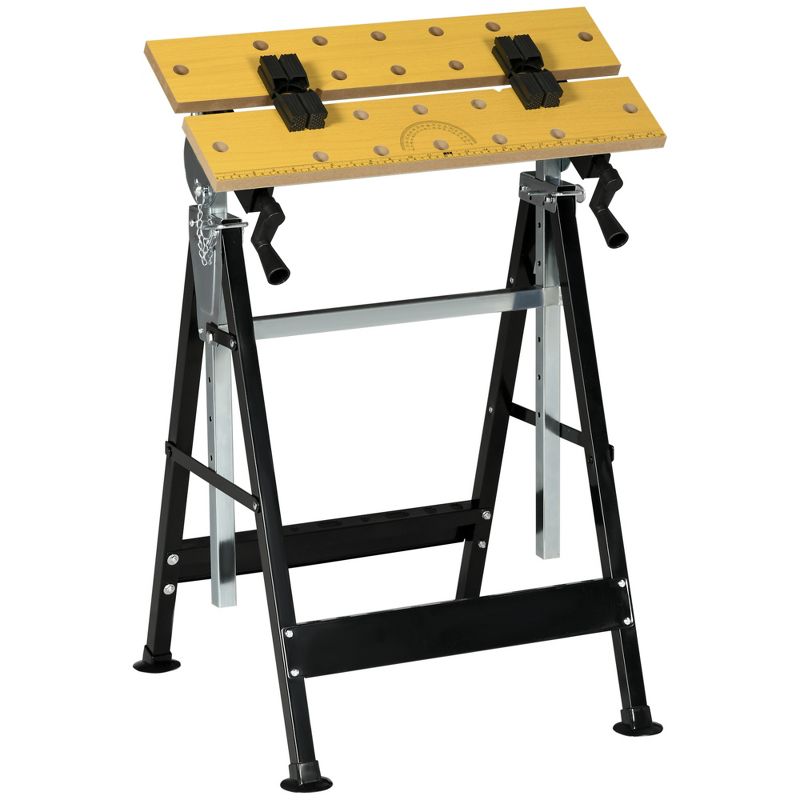 HOMCOM Work Bench Tool Stand with Adjustable Height and Angle, Carpenter Saw Table with 4 Clamps, Steel Frame, 220lbs Capacity, 4 of 7