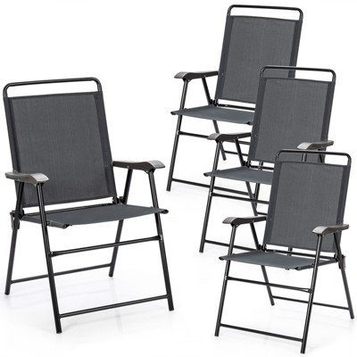 Tangkula 4-Piece Patio Folding Chairs Outdoor Camping Chair with Armrest & High Backrest