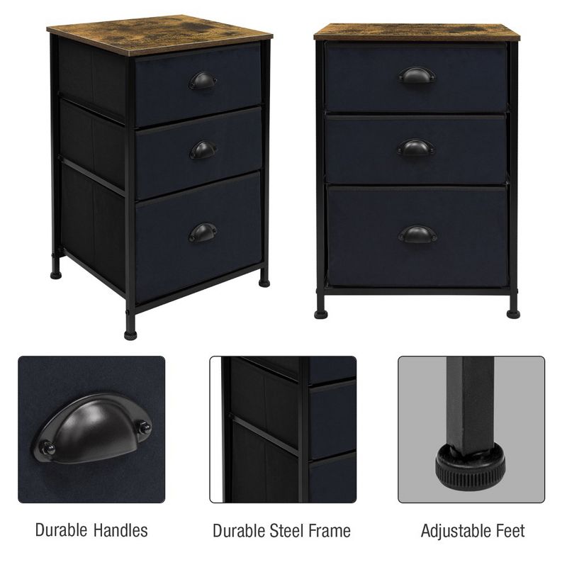 Sorbus 3  Drawers - Steel Frame, Wood Top & Easy Pull Fabric Bins - Perfect for Home, Bedroom, Office & College Dorm, 4 of 6