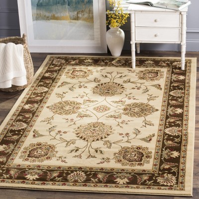 Ivory and Brown Floral Motif Hand-Knotted Area Rug