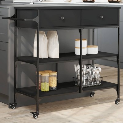 vidaXL Kitchen Trolley Black 41.3 in.x16.5 in.x37.4 in. Engineered Wood