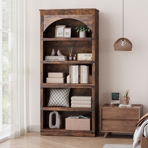 Farmhouse Arched Bookcase, 68.7" Tall Bookshelf w/ Arche Design, Wooden Arch Bookshelf with Wooden Base, 5 Tier Book shelf for Living Room Office - 1 of 4