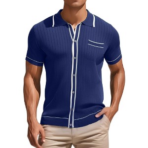 INSPIRE CHIC Men's Button Down Short Sleeve Lightweight Casual Summer Vintage Knit Polo Shirts - 1 of 4