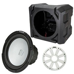 Kicker 45KM104 10" Marine Subwoofer 4-Ohm White LED Grill with SSV Universal Marine Sub Box Enclosure - 1 of 4