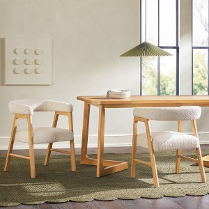 Saracina Home Set of 2 Modern Solid Wood Curved Back Dining Chair with Boucle Upholstery - 1 of 4